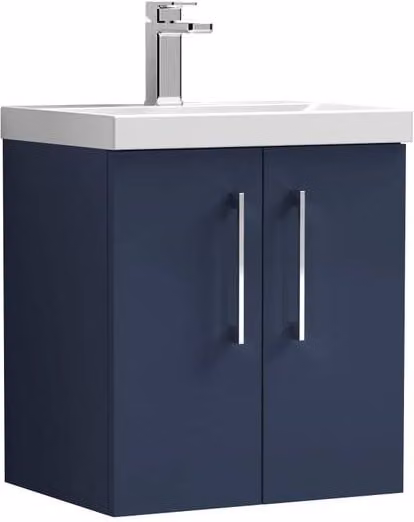 Balterley Wall Mounted Bathroom Vanity Unit with Basin and 2 Soft Close Doors, Blue
