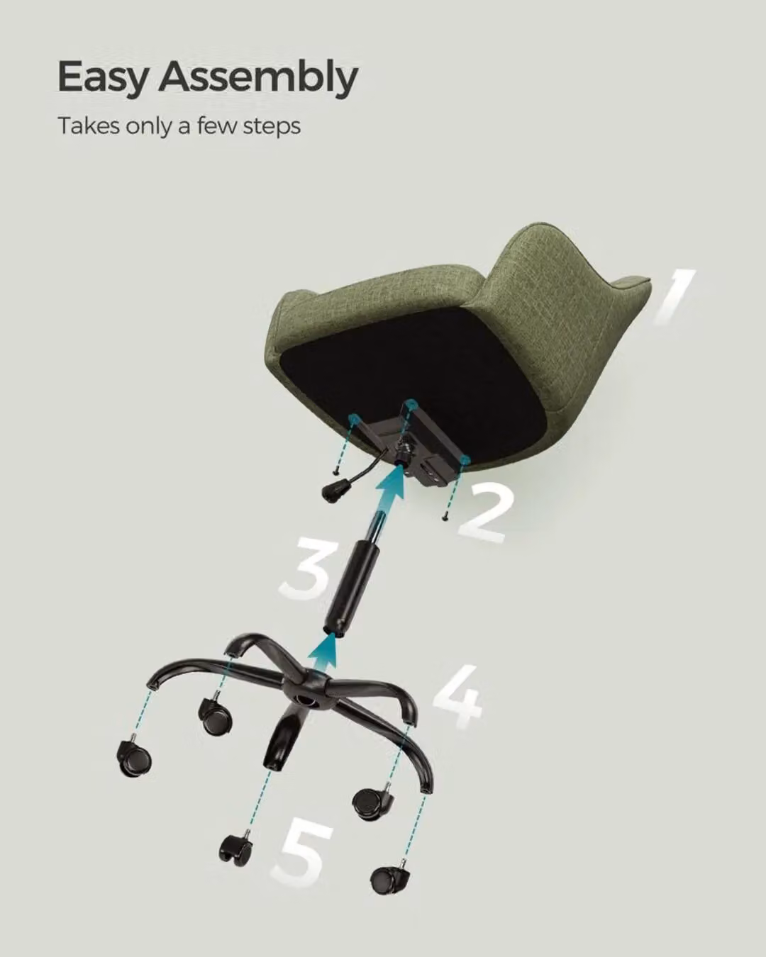 SONGMICS Modern Upholstered Swivel Task Chair with Armrests in Green – 5