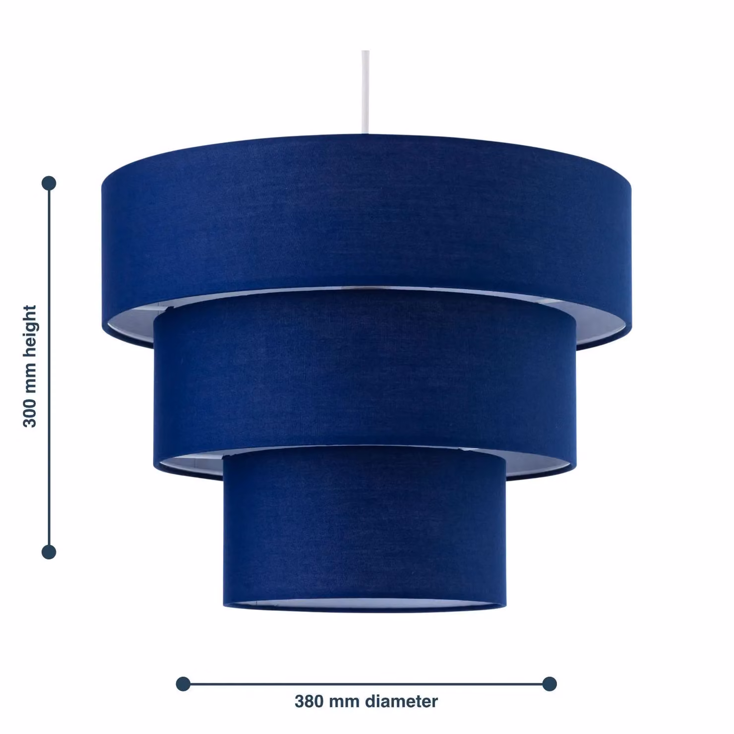 First Choice Lighting Barty Navy Blue Fabric Tiered Cylinder Pendant Shade, Diameter: 38 cm – 5