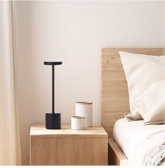 Garden Sanctuary Industrial-Style Rechargeable Dimmable Metal Table Lamp in Black