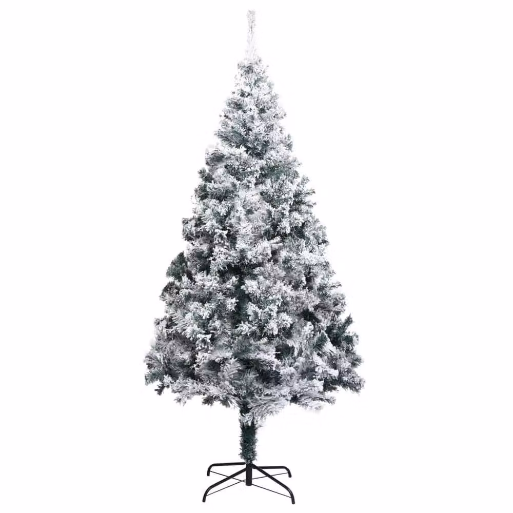 Berkfield Home Artificial Flocked Snow Christmas Tree in Green and White, Height: 180 cm – 2