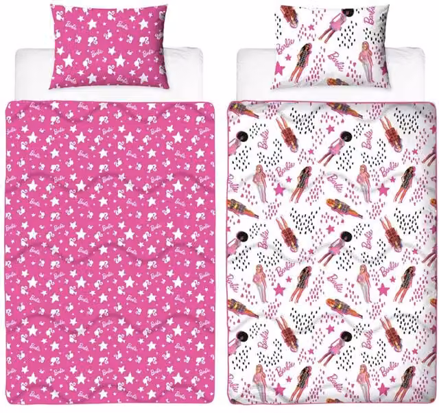 Barbie Stars Reversible Microfibre Duvet Cover and Pillowcase Set, Pink and Multicolour, W: 90 cm, L: 200 cm – 1
