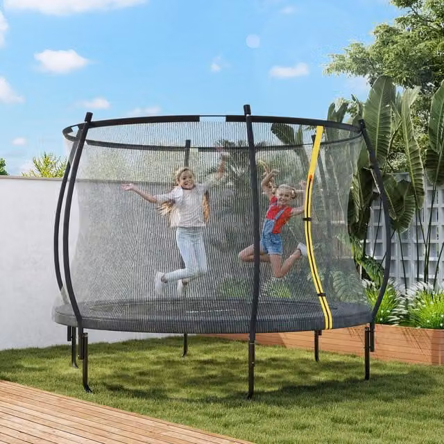 SPORTNOW Outdoor Trampoline with Enclosure Net and Spring Cover, Black, 10ft (305cm)
