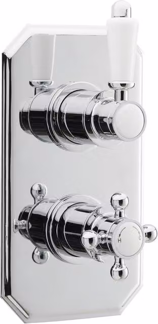 Balterley Traditional Concealed Twin Thermostatic Shower Valve with Two Handles in Silver and Chrome – 1