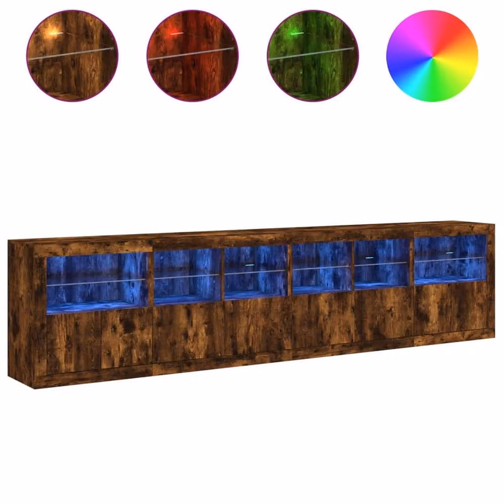 Berkfield Home Modern Smoked Oak Sideboard with Integrated LED Lights in Brown, W: 283 cm, D: 37 cm, H: 67 cm – 5