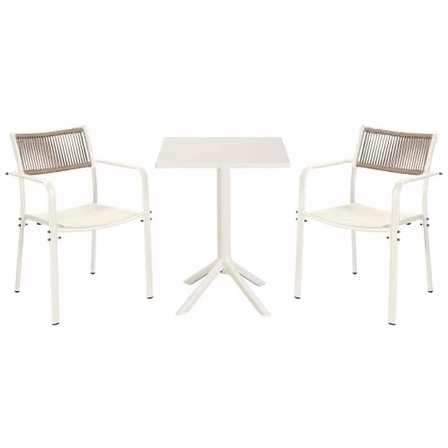 Core Products 3-Piece Bistro Garden Set with Two Rope-Back Armchairs and Square Plastic Table in White and Green – 1