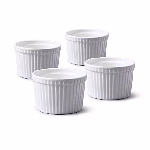 WM Bartleet & Sons Set of 4 White Porcelain Round Deep Ramekins with Lids