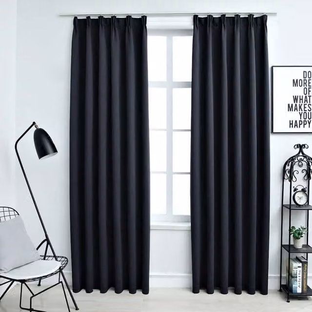 Berkfield Home Anthracite Blackout Curtains with Hooks, 2 Pack, W: 140 cm, H: 175 cm – 1