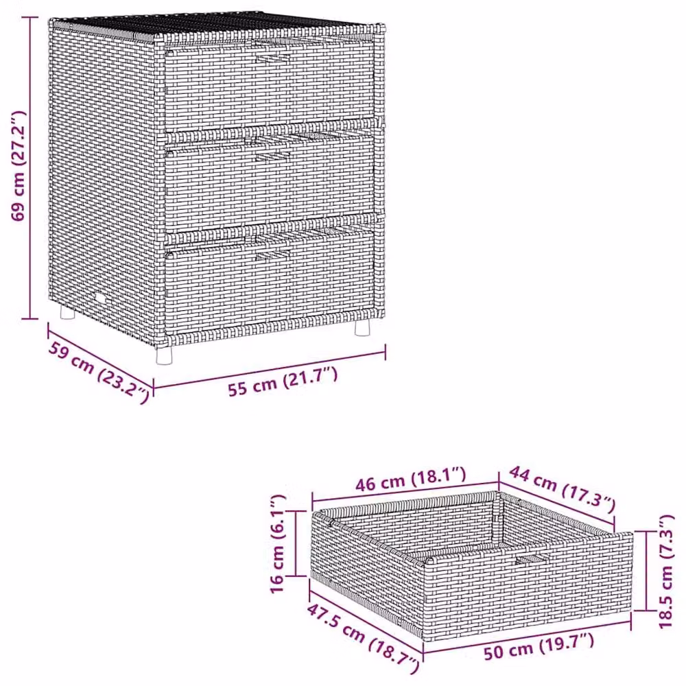 Berkfield Home Garden Storage Cabinet in Beige Poly Rattan and Steel, W/D/H: 55 x 59 x 69 cm – 5