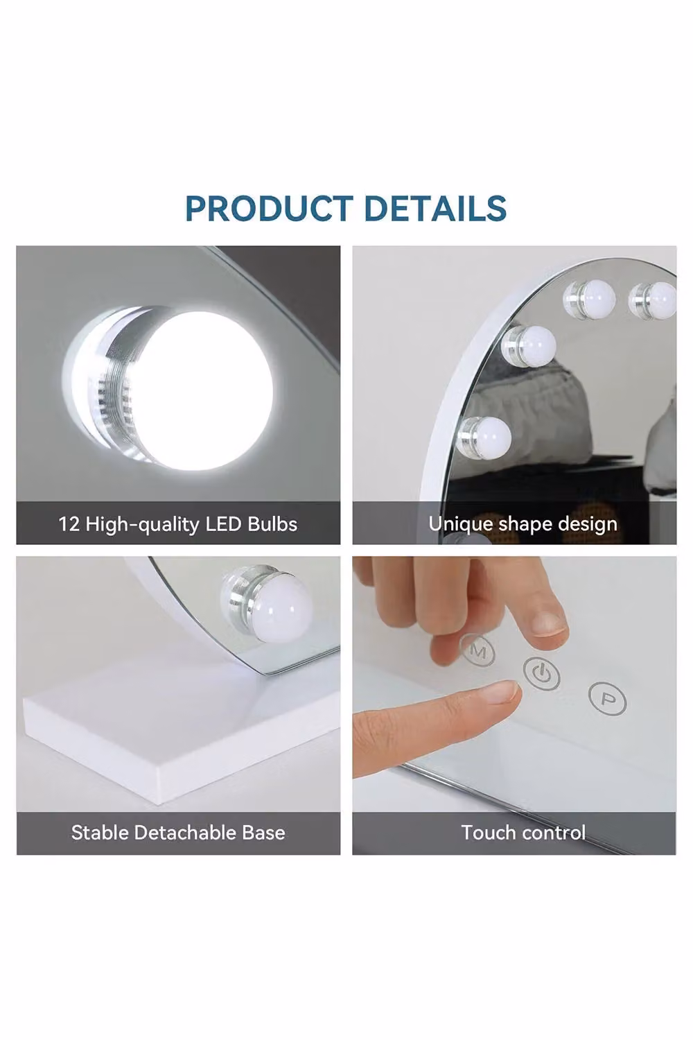 H&O Direct Round Frameless Hollywood LED Lighted Tabletop Makeup Mirror in White – 3