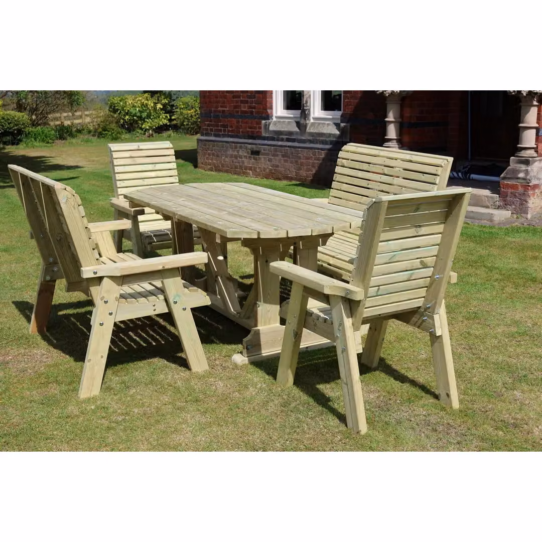 Churnet Valley Garden Furniture Ltd Ergo Dining Set in Brown Redwood Wood with 1 Table, 2 Benches and 2 Chairs – 2