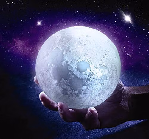 MySmartBuy Colour Changing 3D Moon Lamp in White and Multicolour with Wooden Stand, H 16 x W 11 x D 11 cm – 2