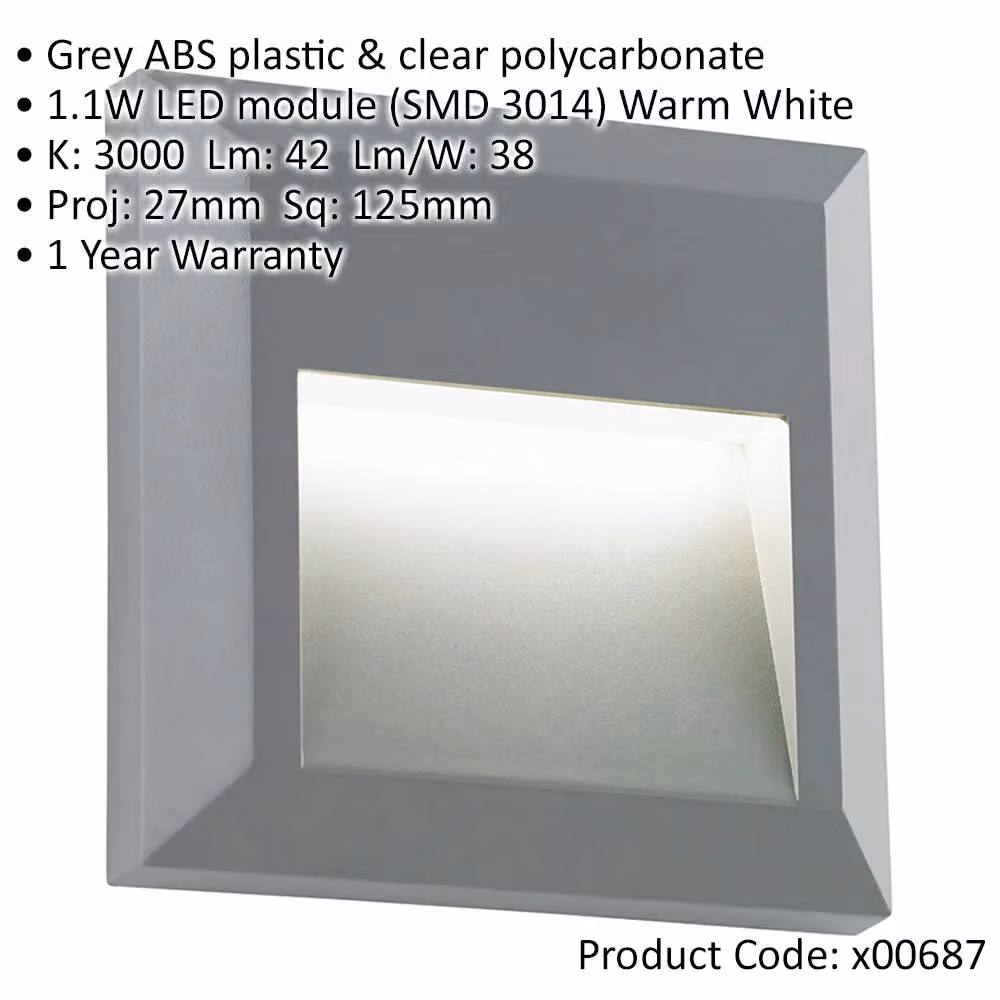 Loops 2 Pack Square IP65 LED Guide Light in Grey with Warm White Indirect Lighting – 2