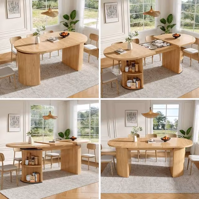 ModernLuxe Modern Extendable Oval Dining Table in Brown and Beige, W/D/H: 120 x 76 x 80 cm