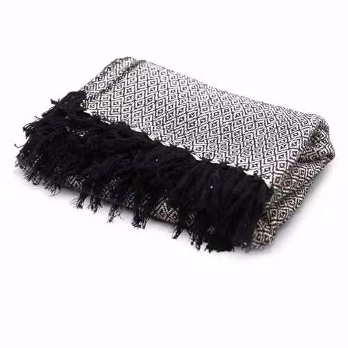 KDMD Boho Comfort Geometric Cotton Throw in Charcoal Black, W: 125 cm, D: 150 cm – 2