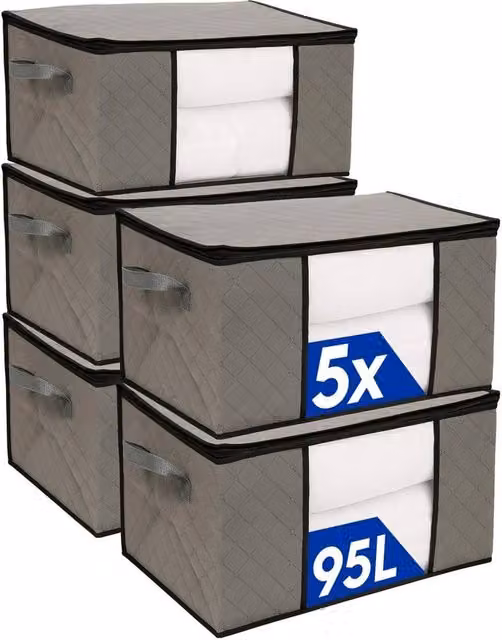 VOGREX Clothes Storage Bags with Lid, Grey, 95 Litre, Pack of 5