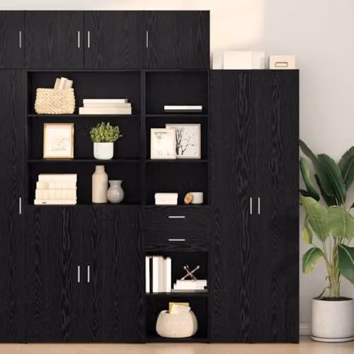 vidaXL Modern Highboard in Black Oak with Doors and Drawers, H 185 x W 45 x D 42.5 cm – 2