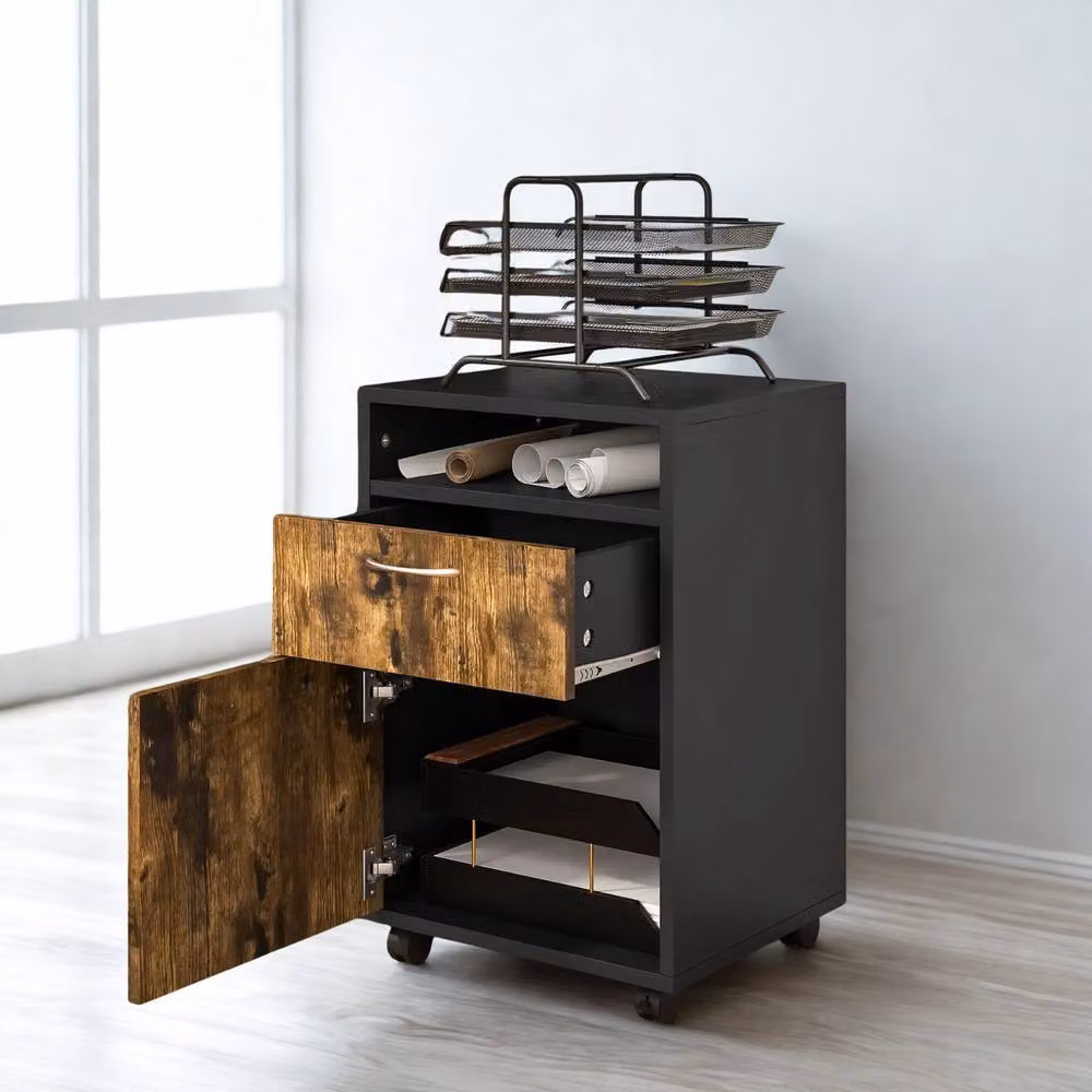 FURNOS 2 Drawer Portable Rolling Filing Cabinet with Shelf, Brown – 2