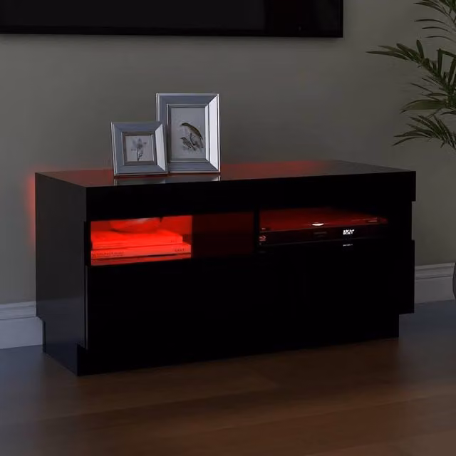 Berkfield Home Modern Black TV Cabinet with LED Lights, W/D/H: 80 x 35 x 40 cm – 1