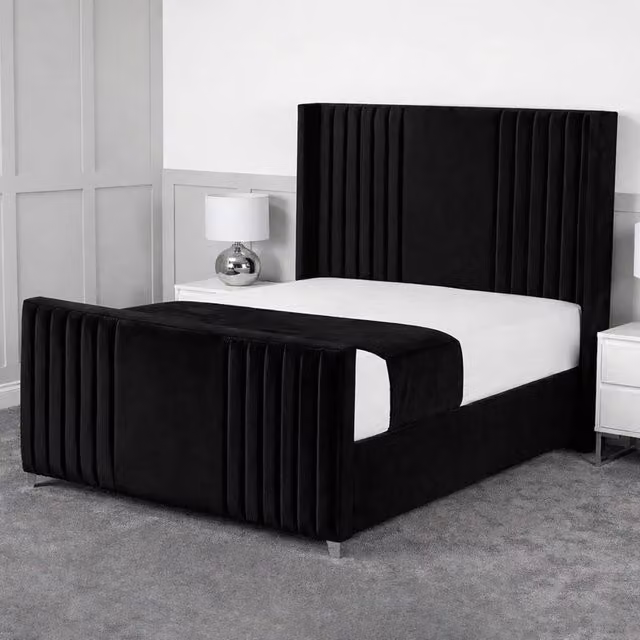 Living Comfort Bedz Emilia Black Velvet Upholstered Gas Lift Storage Bed with 48 Inch Headboard, W/D/H: 200 x 200 cm