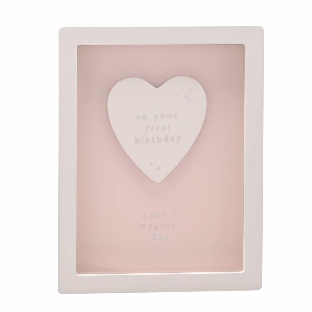 Bambino by Juliana 1st Birthday Heart Framed Tabletop Plaque in Pink, White and Silver – 2