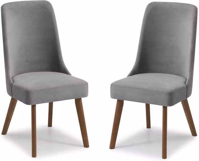 Cheshire Langford Set of 2 Premium Velvet Dining Chairs in Grey with Walnut Wood Frame – 1