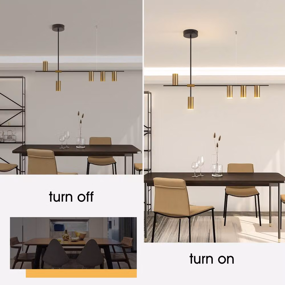 NIVOR 30W Dimmable LED Pendant Light with Remote Control, Black and Gold 5-Spotlight Suspended Hanging Lamp – 3