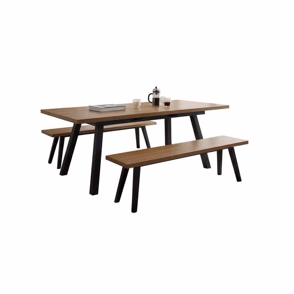 FURNITURE ONE Brown Extendable Rectangular Dining Set with 2 Benches and 3 Piece Kitchen Dining Set – 2