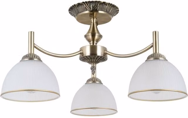 Netlighting Fener Multi Arm Semi Flush Ceiling Lamp in Antique Brass and Gold with 3 x E27 Sockets