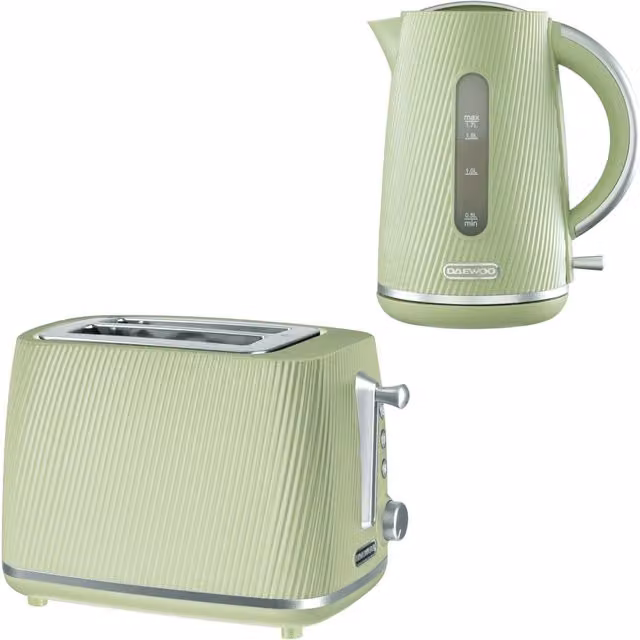Daewoo Cascade 1.7L Fast-Boil Kettle and 2-Slice Toaster Set in Green