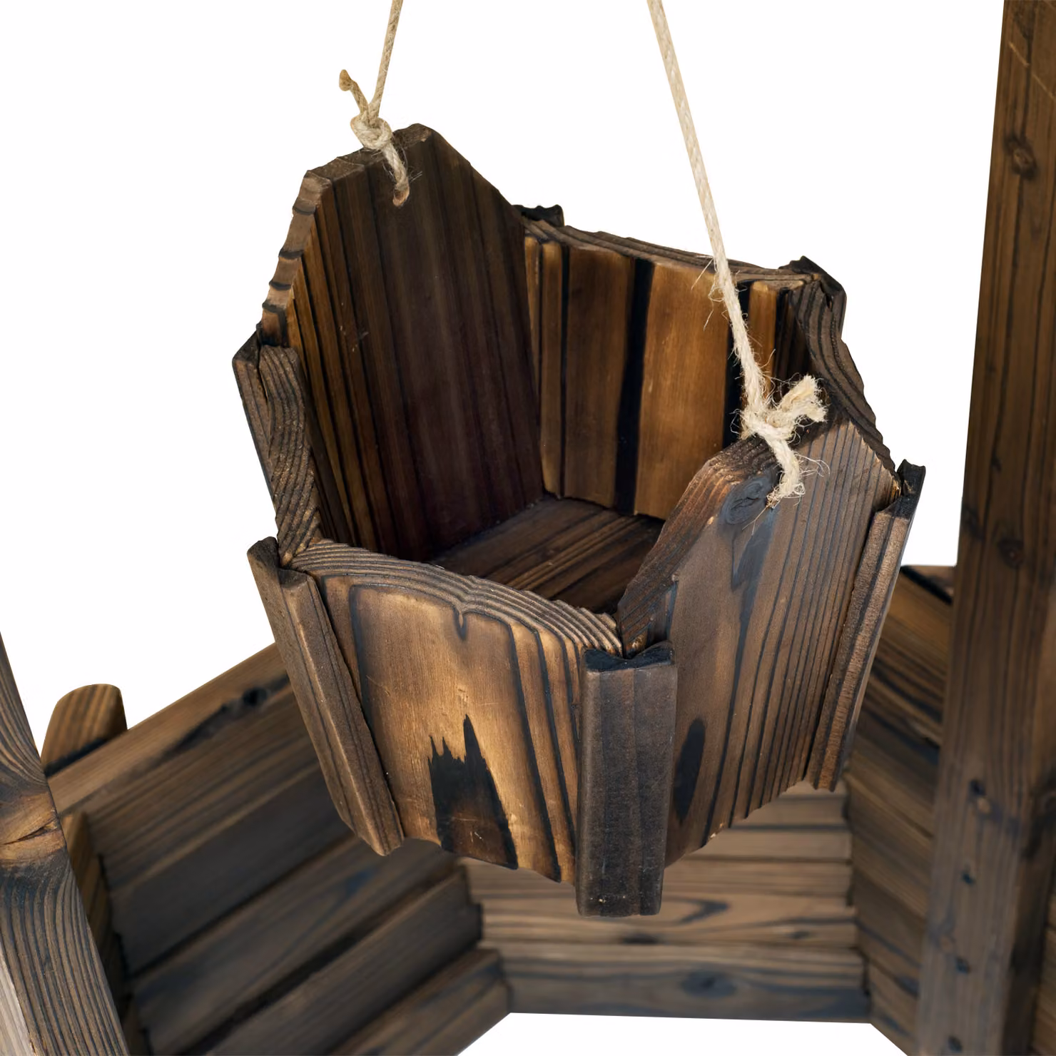 Outsunny Wooden Wishing Well Planter with Bucket, Brown – 5