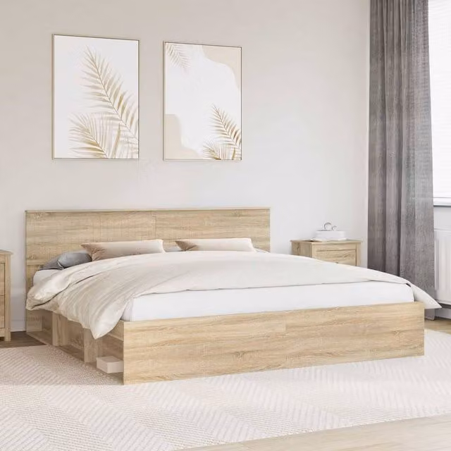 Berkfield Home Sonoma Bed Frame with Headboard in Brown Solid Pine Wood, 200 x 200 cm