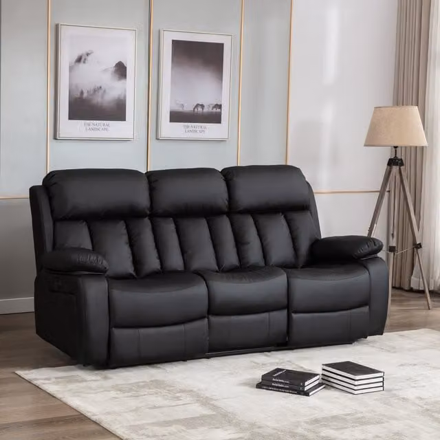 More4Homes Chester 3 Seater Electric High Back Bonded Leather Recliner Sofa in Black – 1