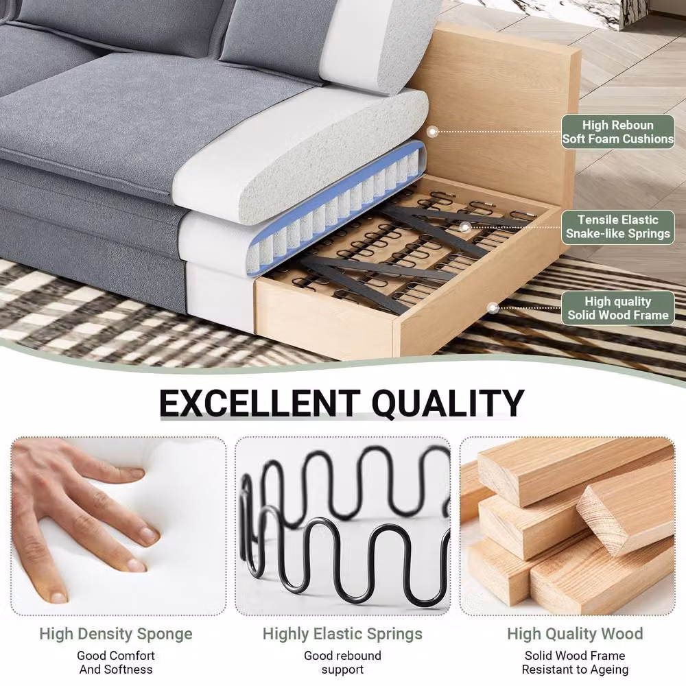 Dprodo Grey Chenille Sofa Sleeper with Deep Seats and Solid Wood Frame – 4