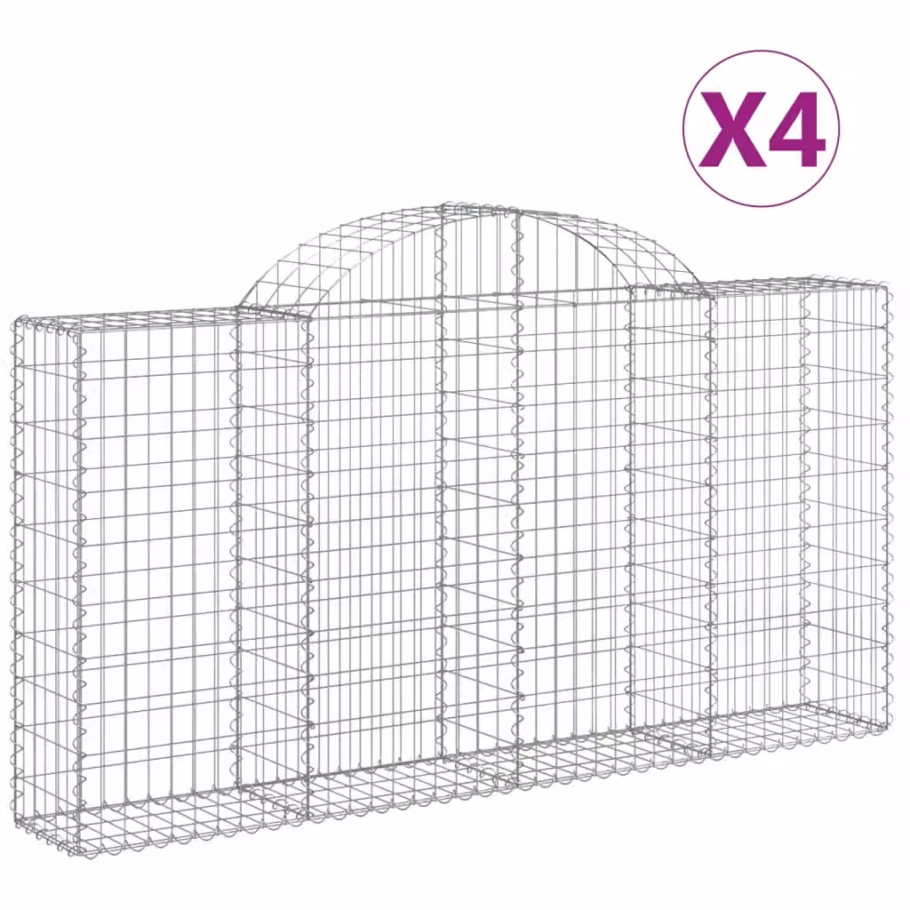 Berkfield Home Arched Gabion Baskets, 4 Piece Set, Silver Galvanised Steel, W: 200 cm, D: 30 cm, H: 100-120 cm – 2