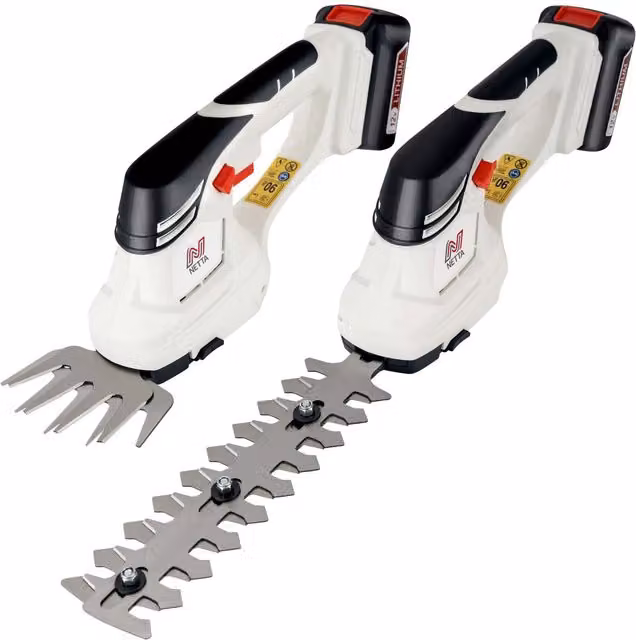 Netta 12V Cordless 2-in-1 Hedge Trimmer and Grass Shear, White