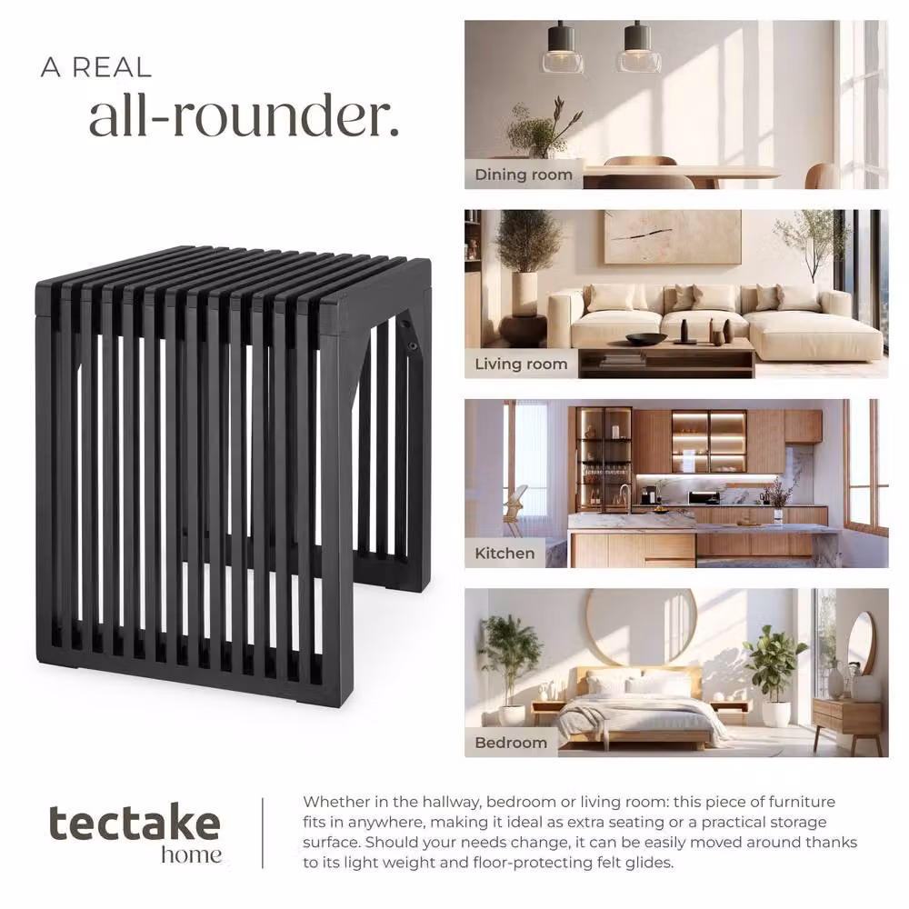 TECTAKE Ribb Stool/Bench in Black with Slatted Bamboo and Metal Design – 8