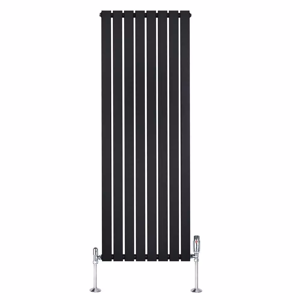 Monstershop Black Steel Flat Single Column Radiator with Integrated Valves and Thermostat Head, H: 160 cm, W: 56 cm – 2
