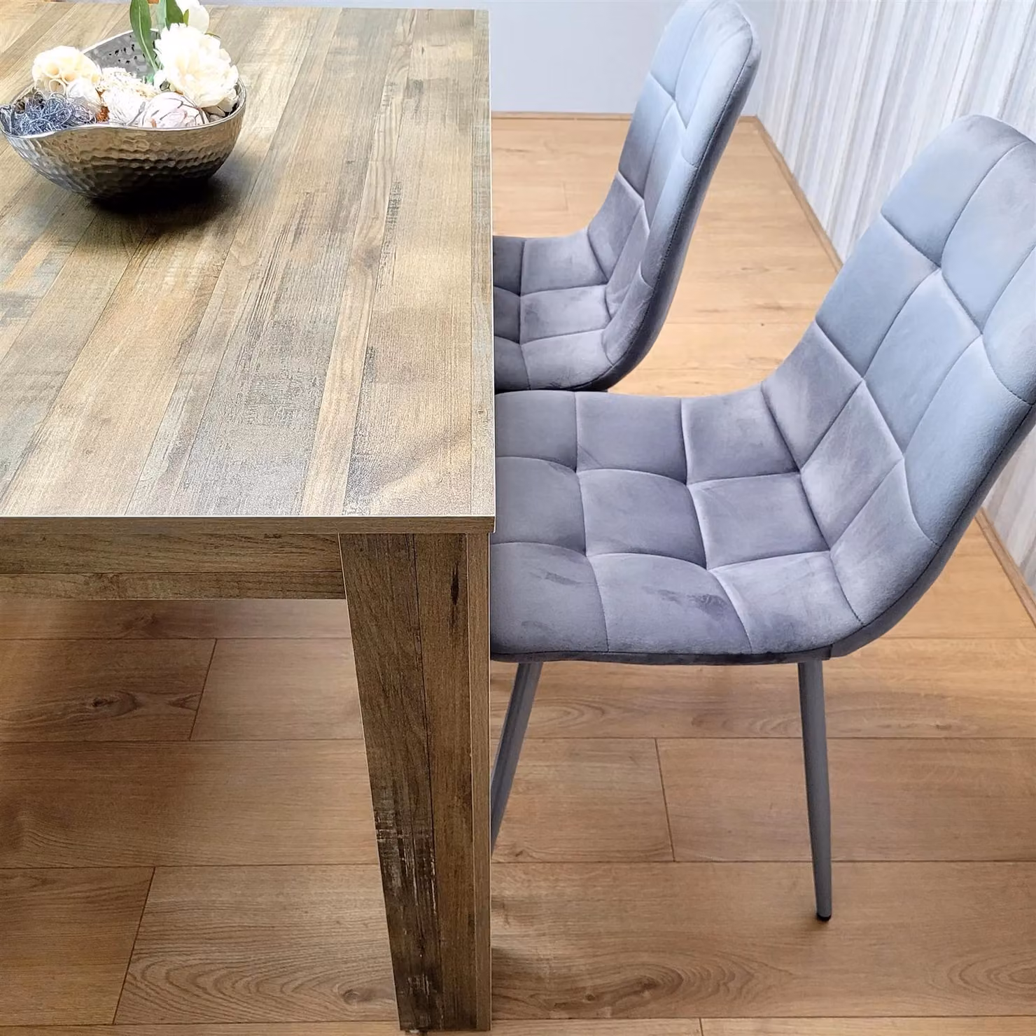 KOSY KOALA Dining Table Set with 2 Velvet Chairs and 1 Bench, Brown and Grey, W/D/H: 120 x 77 x 75 cm – 2