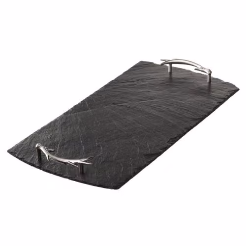 Selbrae House Rectangular Slate Serving Tray with Stainless Steel Handles in Grey and Silver – 3