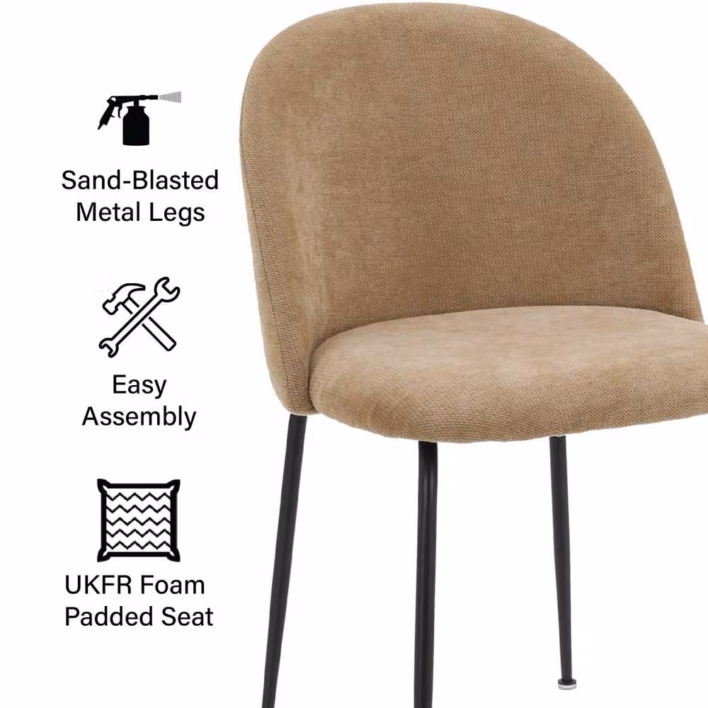 FWStyle Set of 2 Freya Flaxen Fabric Upholstered Cushioned Dining Chairs in Mustard – 3
