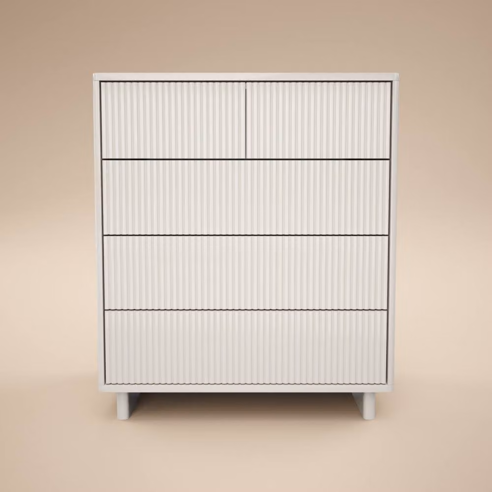 Solace+Co Velmor Ribbed Chest of 5 Drawers in White – 3