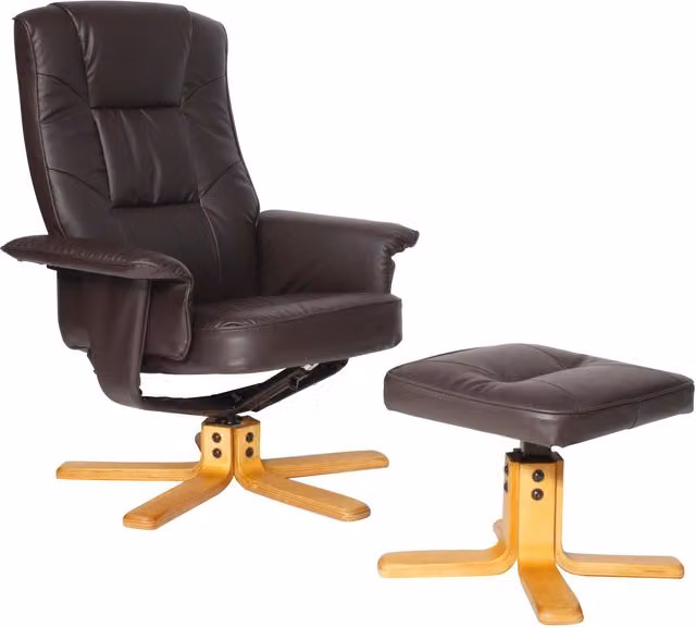 Alphason Drake Mid-Century Relax Recliner with Ottoman in Brown Synthetic Leather