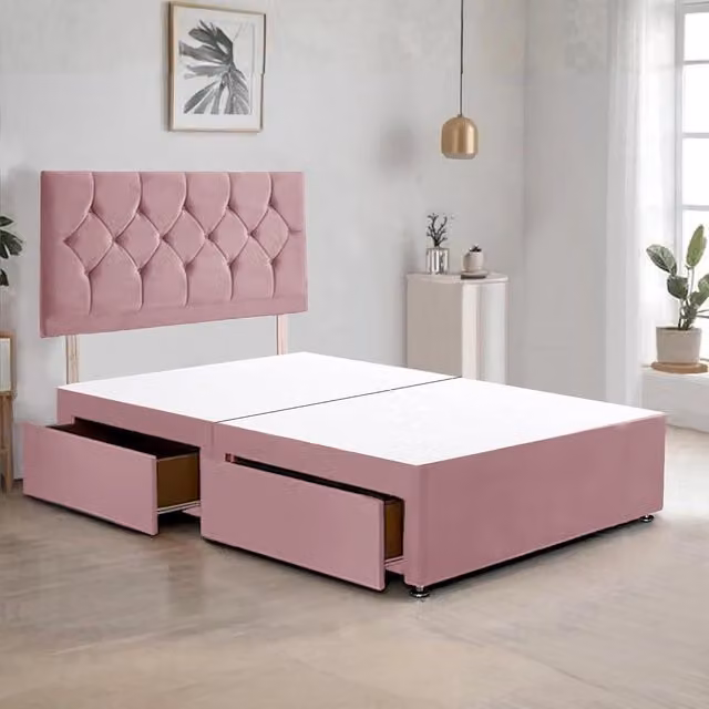 Bed Time UK Ziggy Plush Velvet Divan Bed Frame with 2 Drawers and 20 inch Headboard in Pink, W/D: 90 x 190 cm – 1