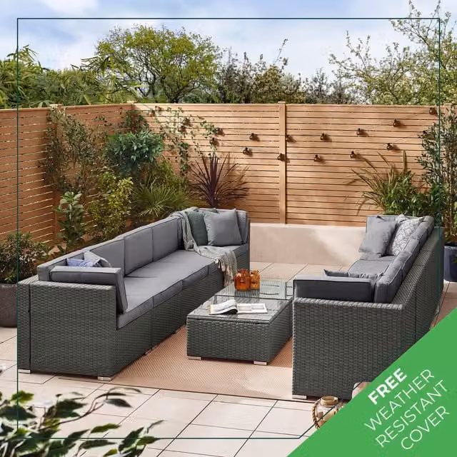 FurnitureboxUK Orlando 10 Seater Rattan Garden Sofa Set in Grey
