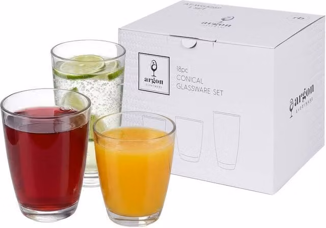 Argon Tableware 18 Piece Conical Glass Tumbler Set in Transparent – 1