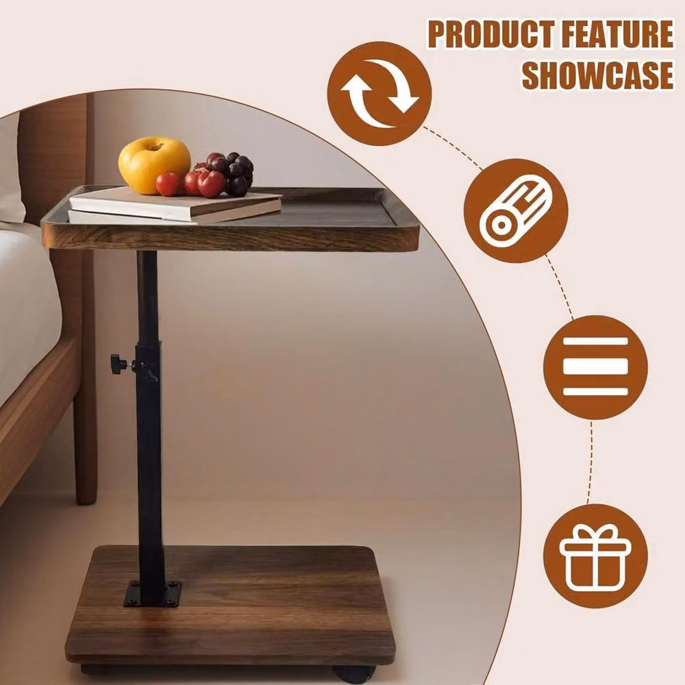 FORGEVIO Adjustable Height C Shaped Side Table in Brown – 3