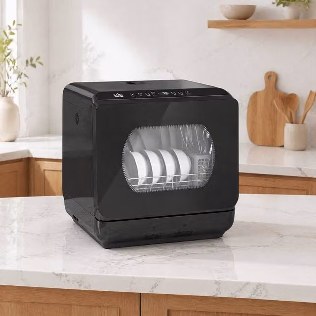 STILVORA Compact Countertop Dishwasher with 6L Water Tank, 4 Place Settings, Black – 1