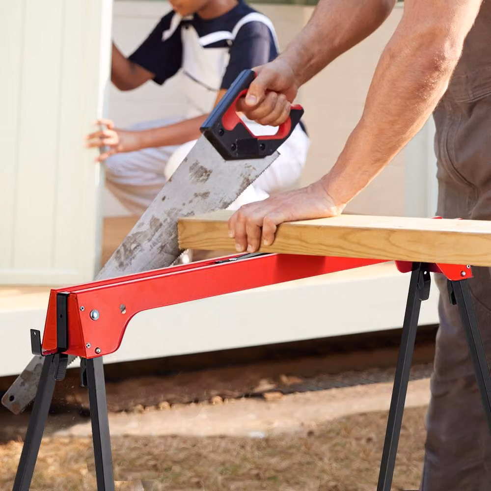 Gymax 2 Pack Folding Sawhorses Compact Tool Stands in Red – 3