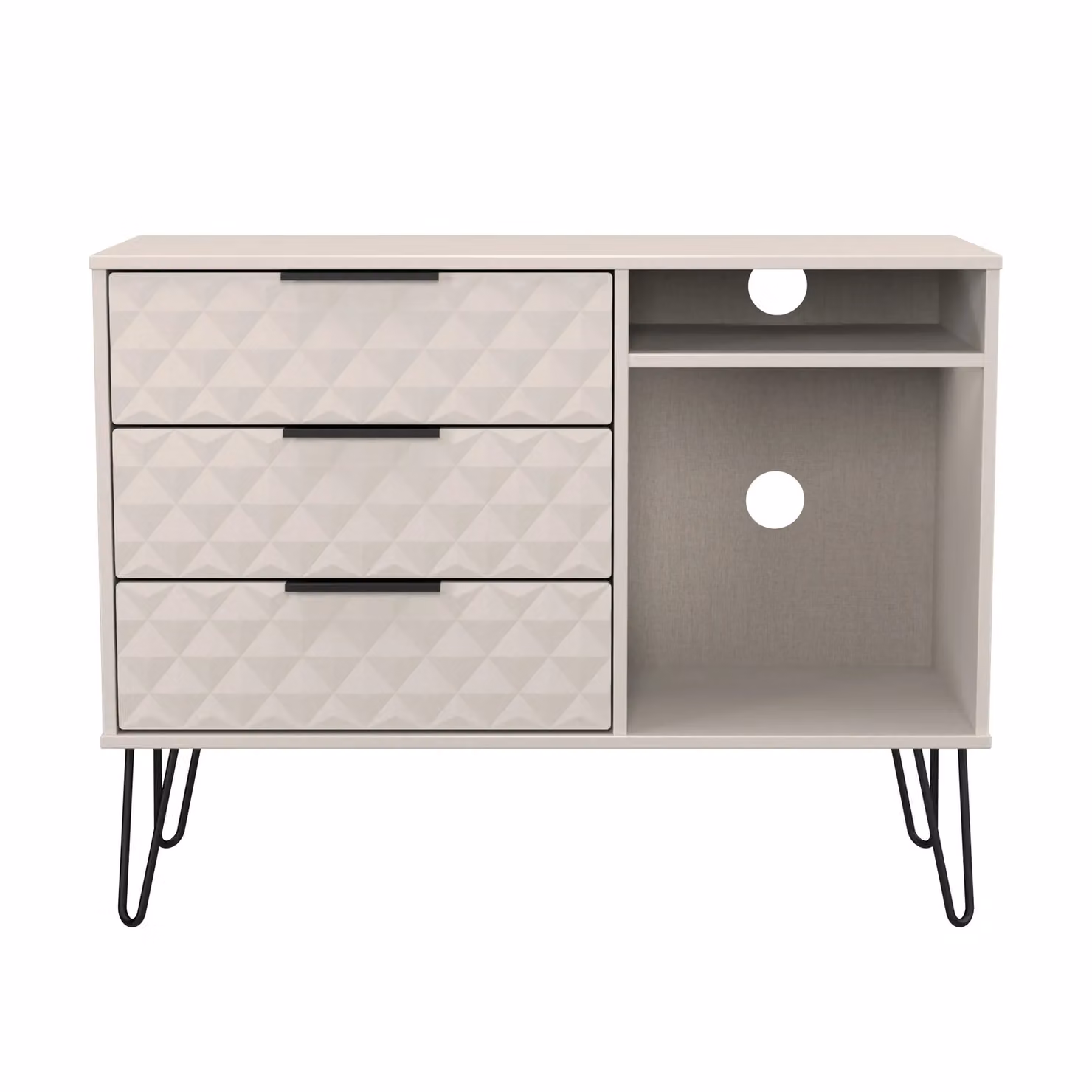 Ready Assembled 2 U Islay 3 Drawer TV Unit in Taupe and Black with Metal Accents – 2